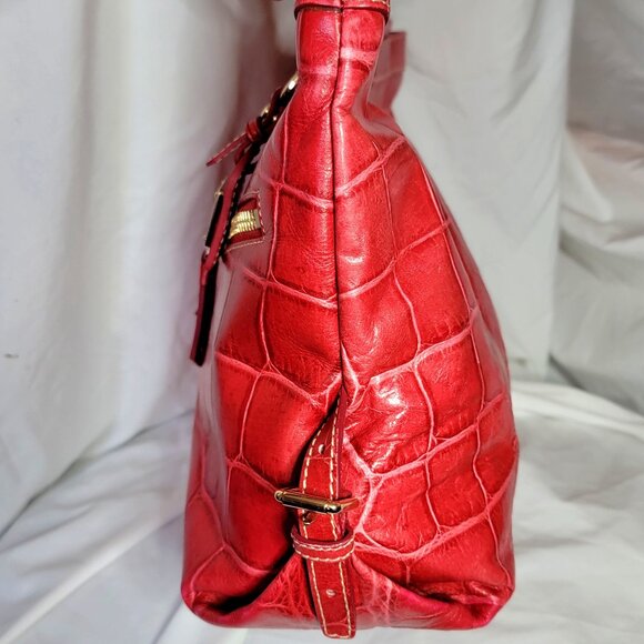 Dooney & Bourke Vintage Big Red Crocodile Embossed Leather Tote Bag, EUC - Picture 7 of 11